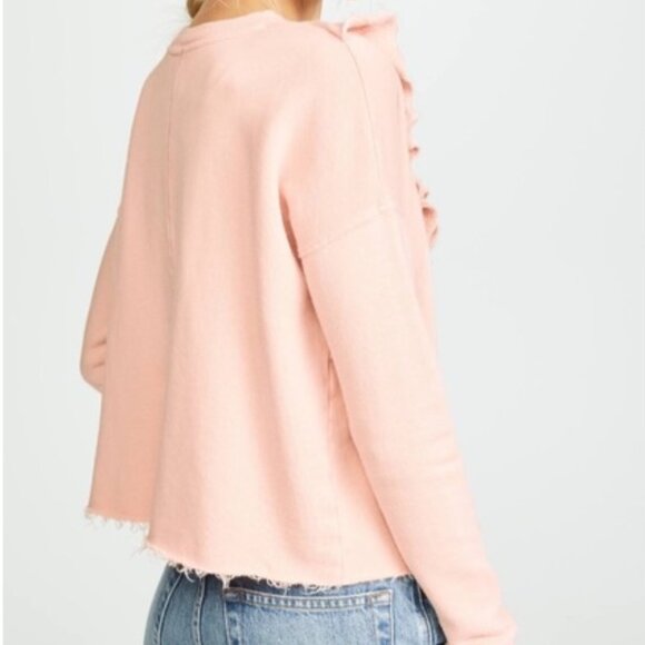 Free People Oh La Ruffle Pink V-Neck Raw Hem Sweater Cotton Pullover Medium - Picture 2 of 10